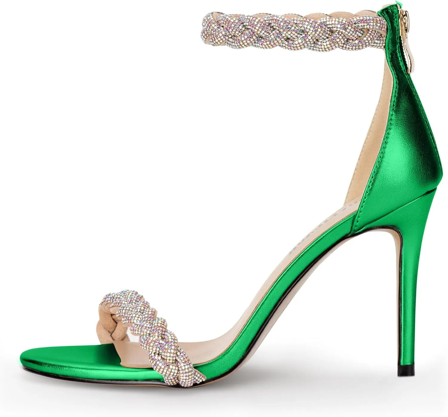 100FIXEO Women's Rhinestone Open Toe Stiletto Heeled Sandals Elegant Ankle Strap Wedding High Heels Sexy Dressy Shoes