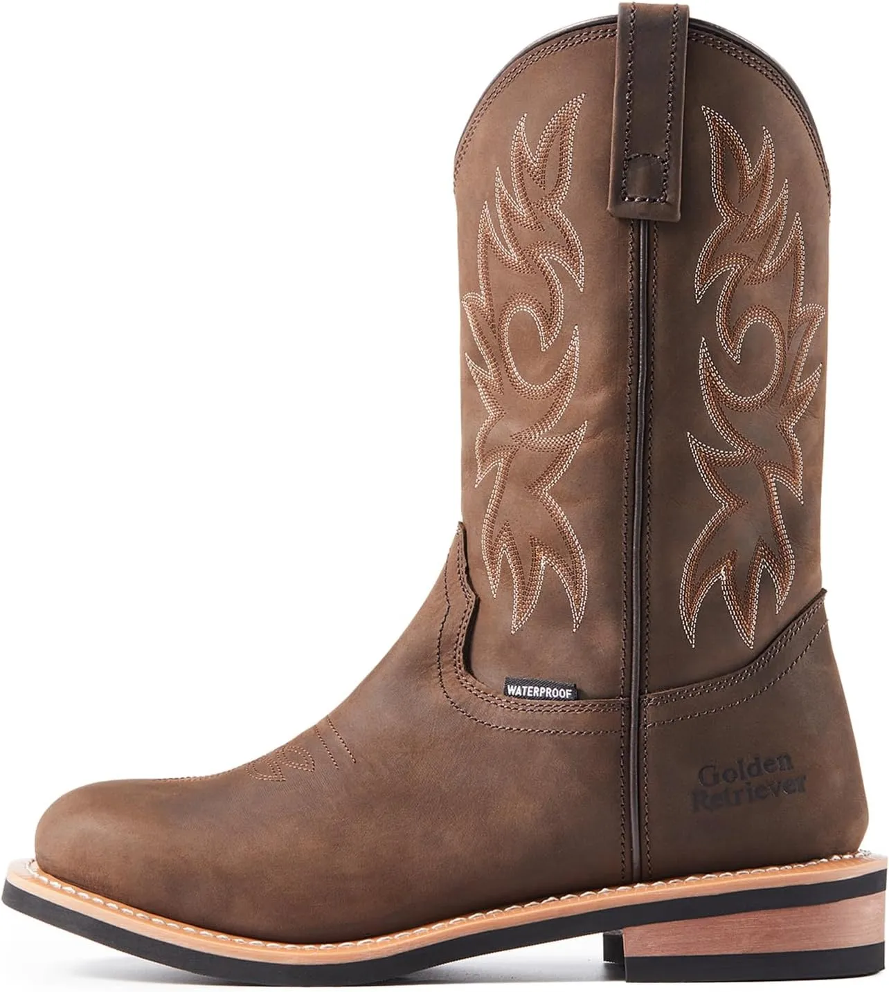 11'' Cowboy Work Boot for Men, Wide Square Toe Work Boots, Pull on Comfortable Soft Boots, Crazy Horse Leather, Oil & Slip Resistant, Waterproof, EH G11242N