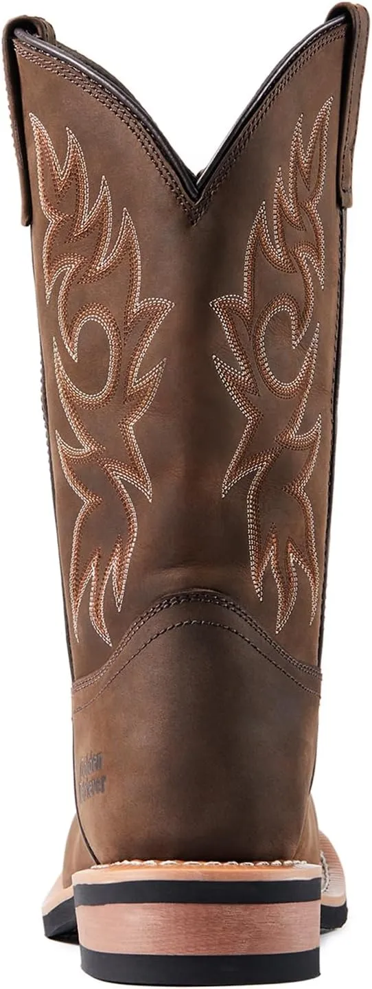 11'' Cowboy Work Boot for Men, Wide Square Toe Work Boots, Pull on Comfortable Soft Boots, Crazy Horse Leather, Oil & Slip Resistant, Waterproof, EH G11242N