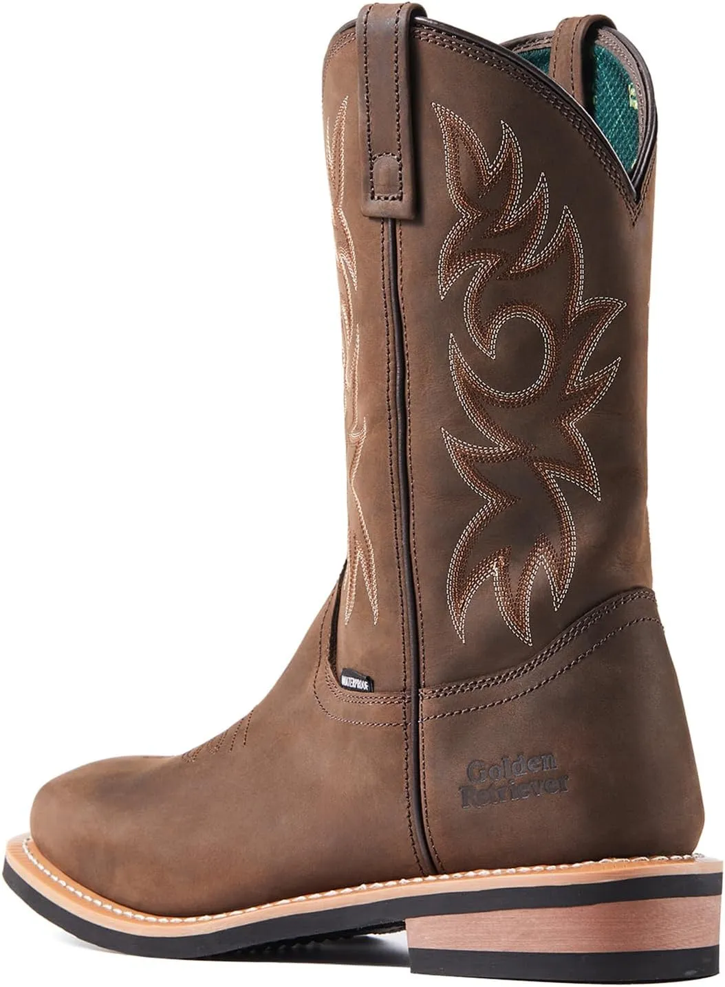 11'' Cowboy Work Boot for Men, Wide Square Toe Work Boots, Pull on Comfortable Soft Boots, Crazy Horse Leather, Oil & Slip Resistant, Waterproof, EH G11242N