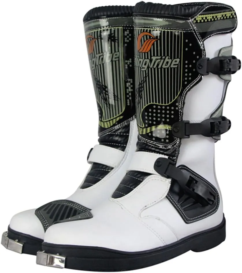 1Storm Men's Motorcycle Motocross Boots MX ATV Dirt Bike Rider Long High Racing White Boots B1007 US 10