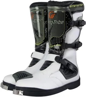 1Storm Men's Motorcycle Motocross Boots MX ATV Dirt Bike Rider Long High Racing White Boots B1007 US 10