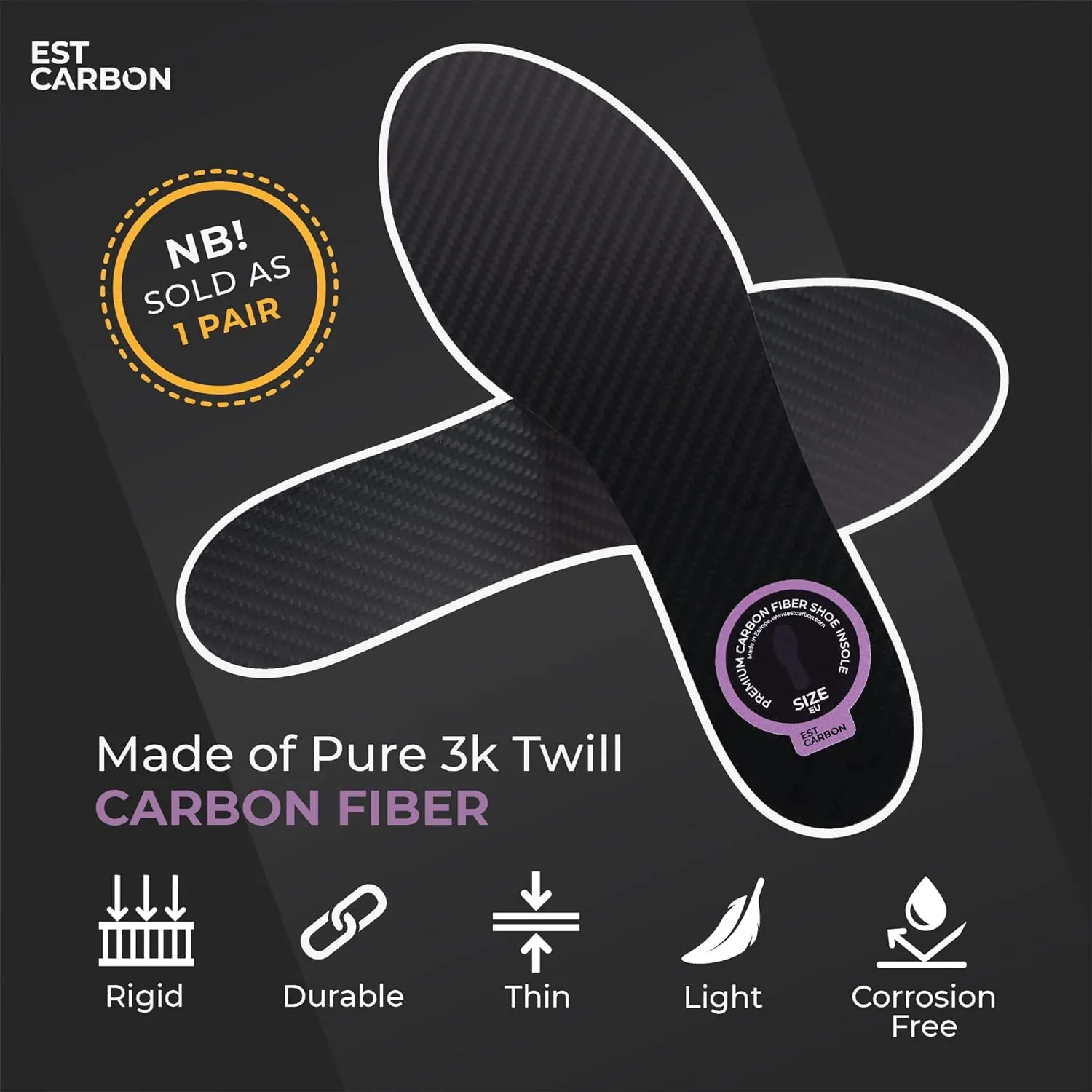 2 Piece (Pair) Carbon Fiber Insoles for Men & Women - Carbon Fiber Inserts for Basketball, Volleyball, Hiking,| Fits All Sneakers and Shoes - Enhances Athletic Performance Women 7.5-8, Men's 6.5-7