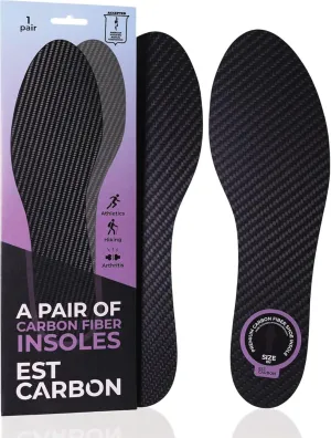 2 Piece (Pair) Carbon Fiber Insoles for Men & Women - Carbon Fiber Inserts for Basketball, Volleyball, Hiking,| Fits All Sneakers and Shoes - Enhances Athletic Performance Women 7.5-8, Men's 6.5-7