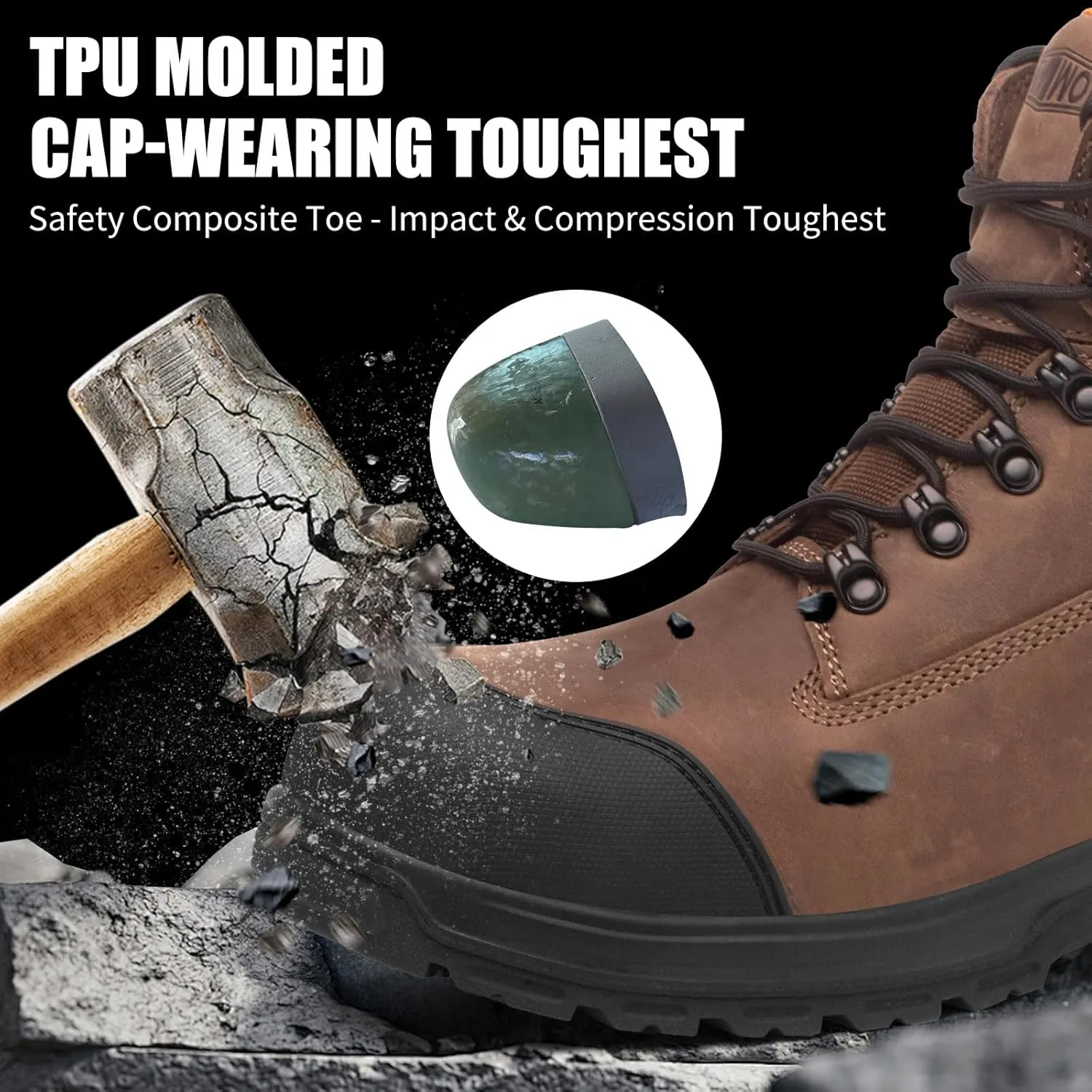 6" Safety Work Boots For Men Waterproof ASTM F2413-18 Composite Toe Puncture Proof EH Rated Non Slip YKK Zipper Side Industrial & Construction Chairman MW2302