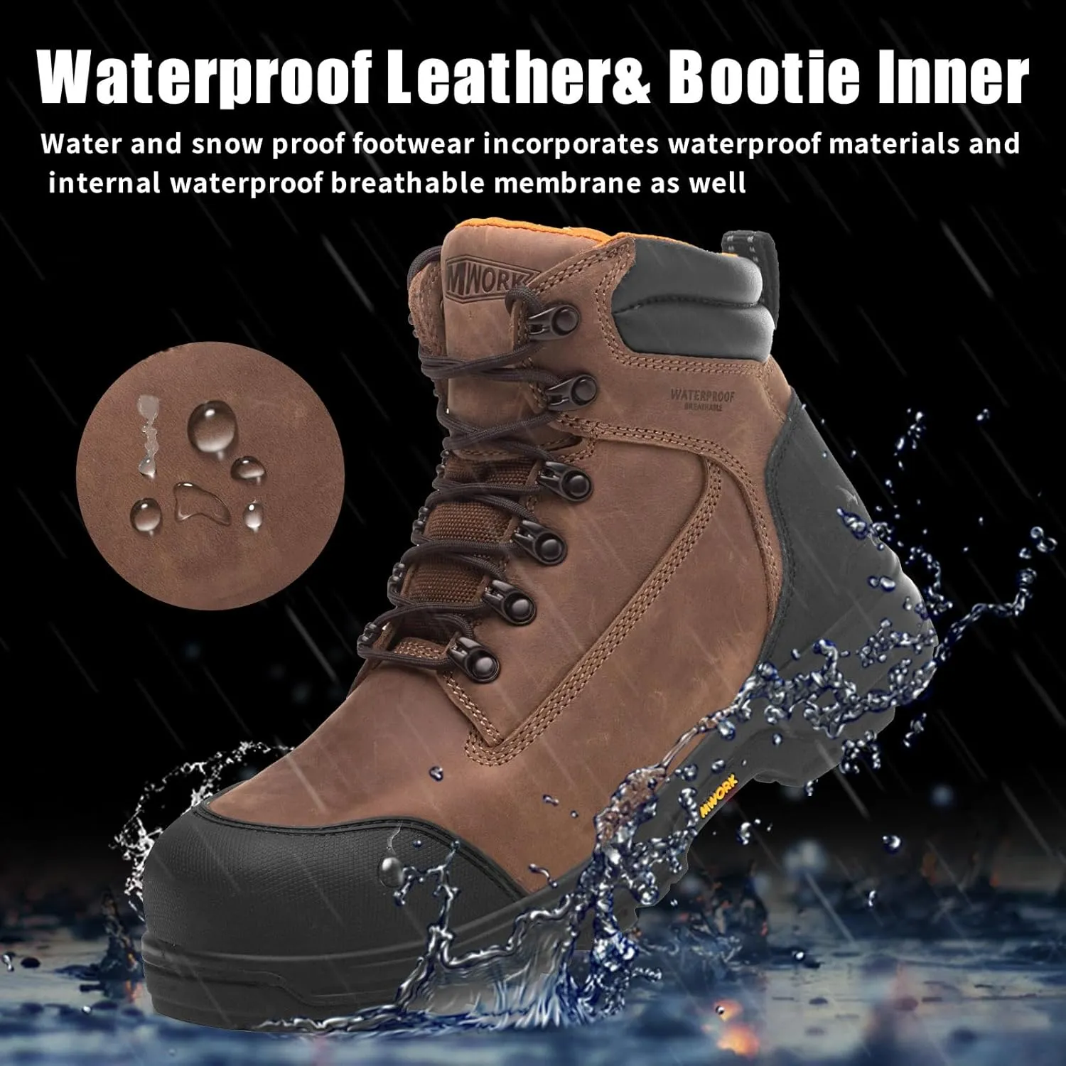 6" Safety Work Boots For Men Waterproof ASTM F2413-18 Composite Toe Puncture Proof EH Rated Non Slip YKK Zipper Side Industrial & Construction Chairman MW2302
