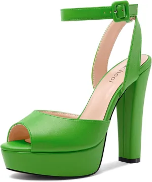Aachcol Womens Chunky Block High Platform Heel Peep Open Toe Sandals Ankle Strap Slingback Buckle Prom Dress Summer 5.1 Inches Heels