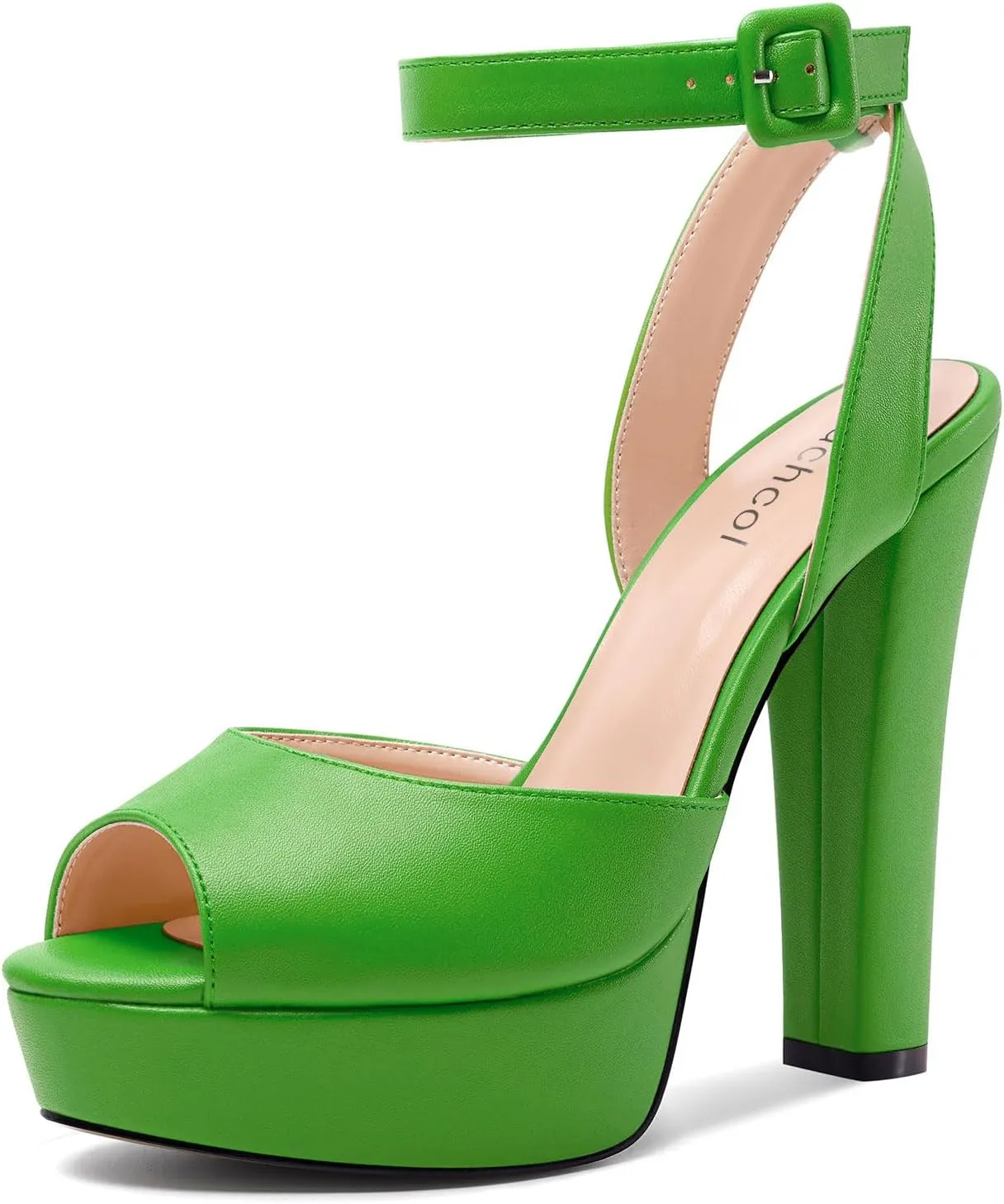 Aachcol Womens Chunky Block High Platform Heel Peep Open Toe Sandals Ankle Strap Slingback Buckle Prom Dress Summer 5.1 Inches Heels