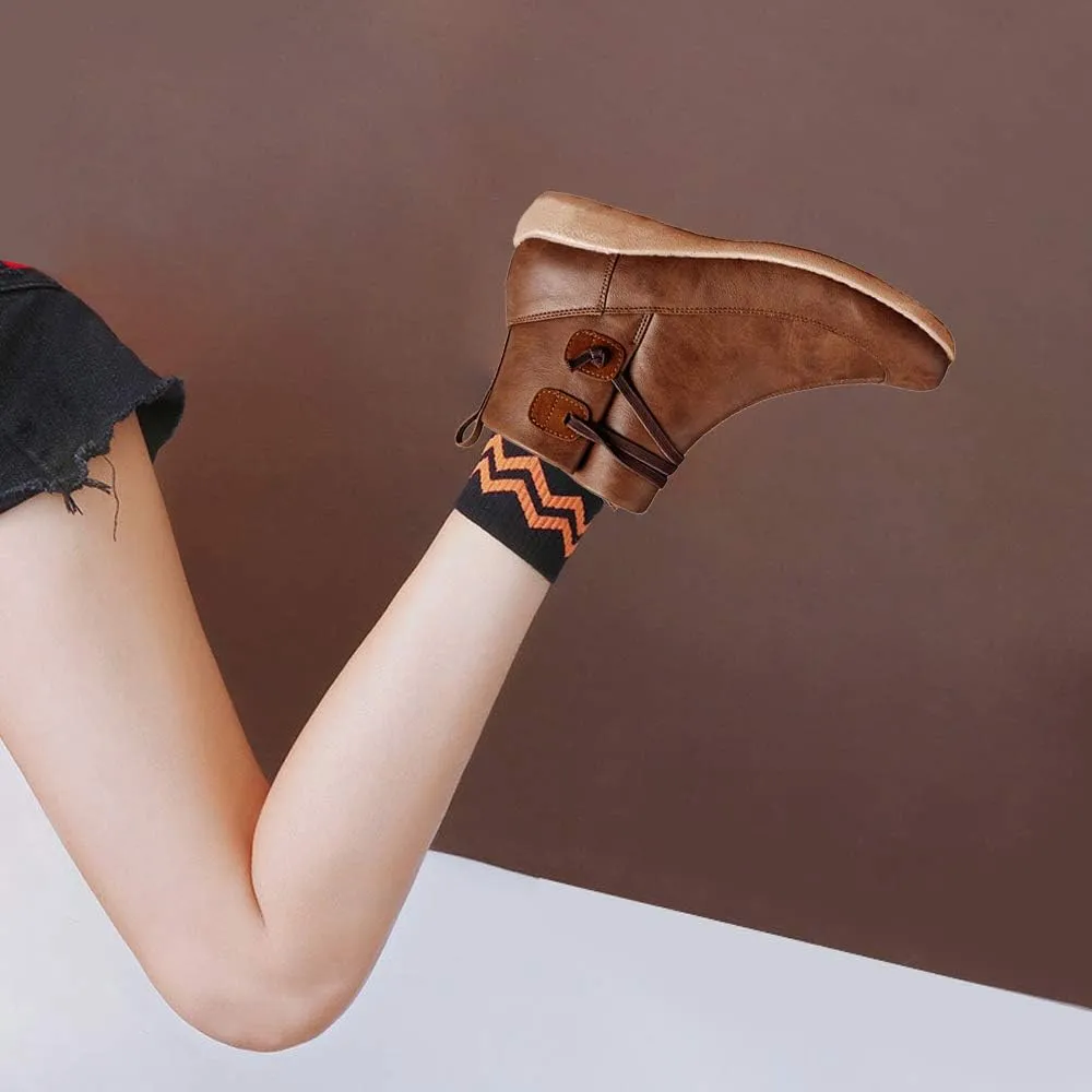 Acrossage Women Arch Support Boots Comfortable Ankle Wedge Short Booties Fashion Leather Waterproof Slip On Boots