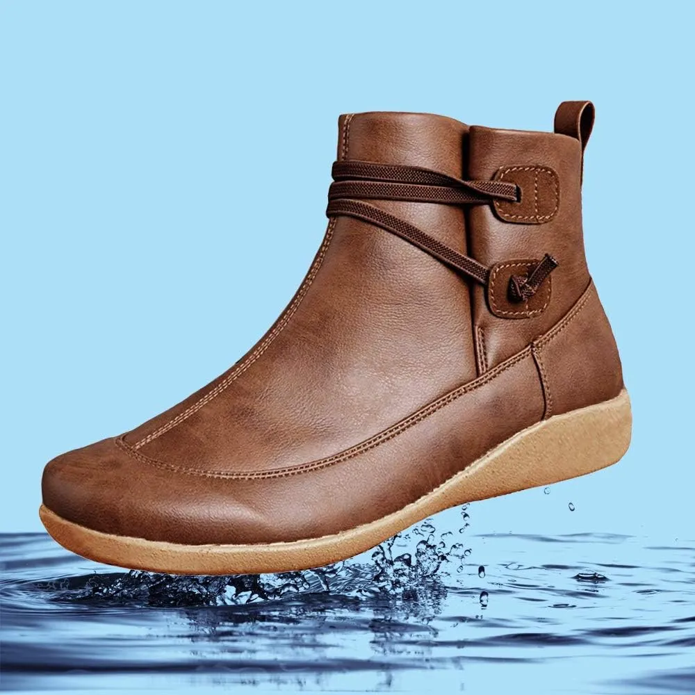 Acrossage Women Arch Support Boots Comfortable Ankle Wedge Short Booties Fashion Leather Waterproof Slip On Boots