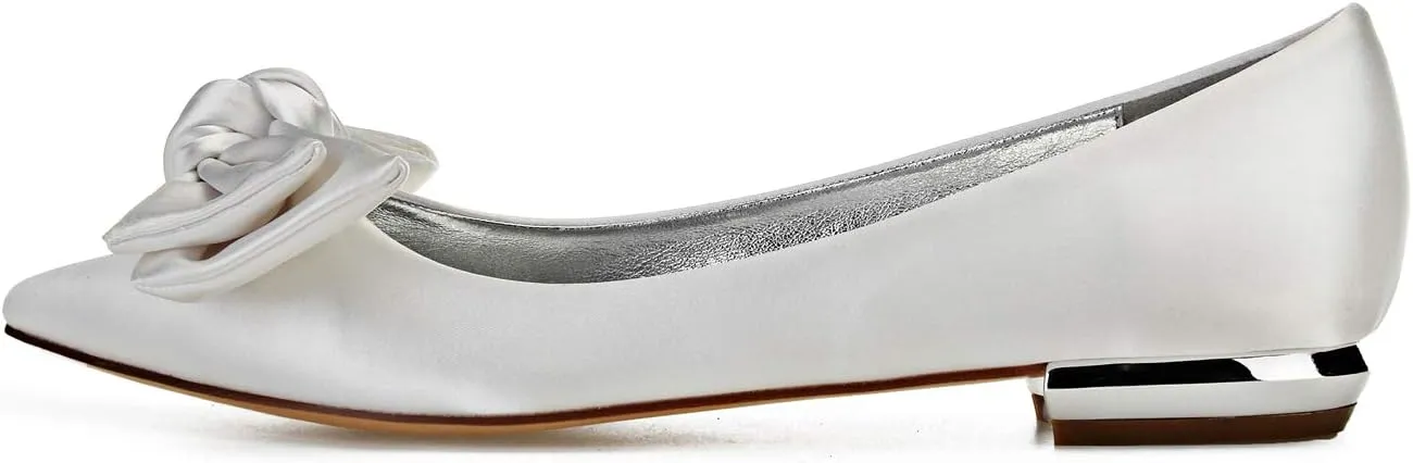 ADMLZQQ Wedding Shoes Flats for Bride Satin Closed Pointed Toe Women Dress Shoes for Special Occasions