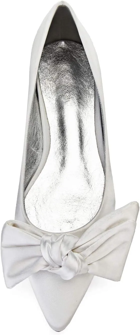 ADMLZQQ Wedding Shoes Flats for Bride Satin Closed Pointed Toe Women Dress Shoes for Special Occasions