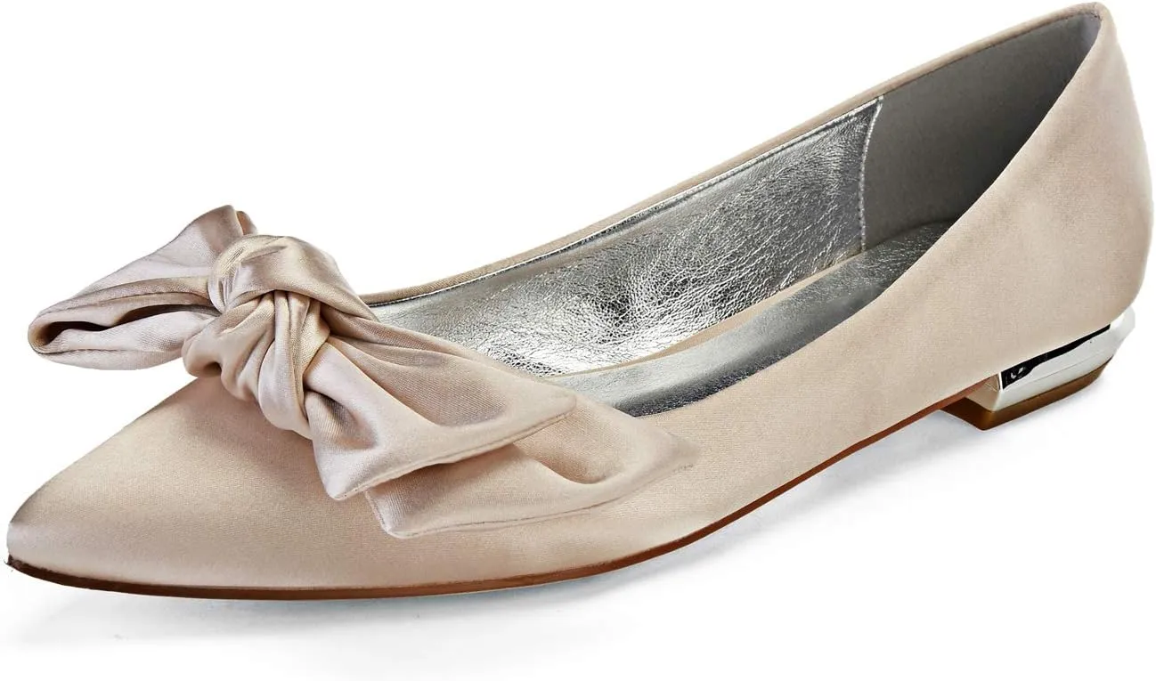 ADMLZQQ Wedding Shoes Flats for Bride Satin Closed Pointed Toe Women Dress Shoes for Special Occasions