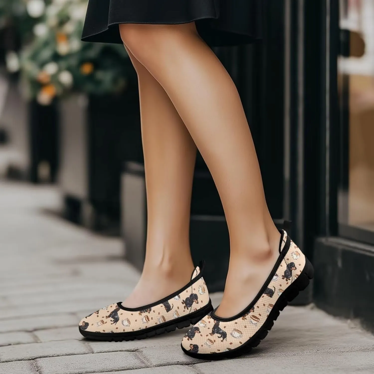 Adorable Animals Print Womens Ballet Flats Dress Shoes Slip On Round Toe Mesh Casual Sneakers Fit Comfort Lightweight Platform Loafers Daily Wear