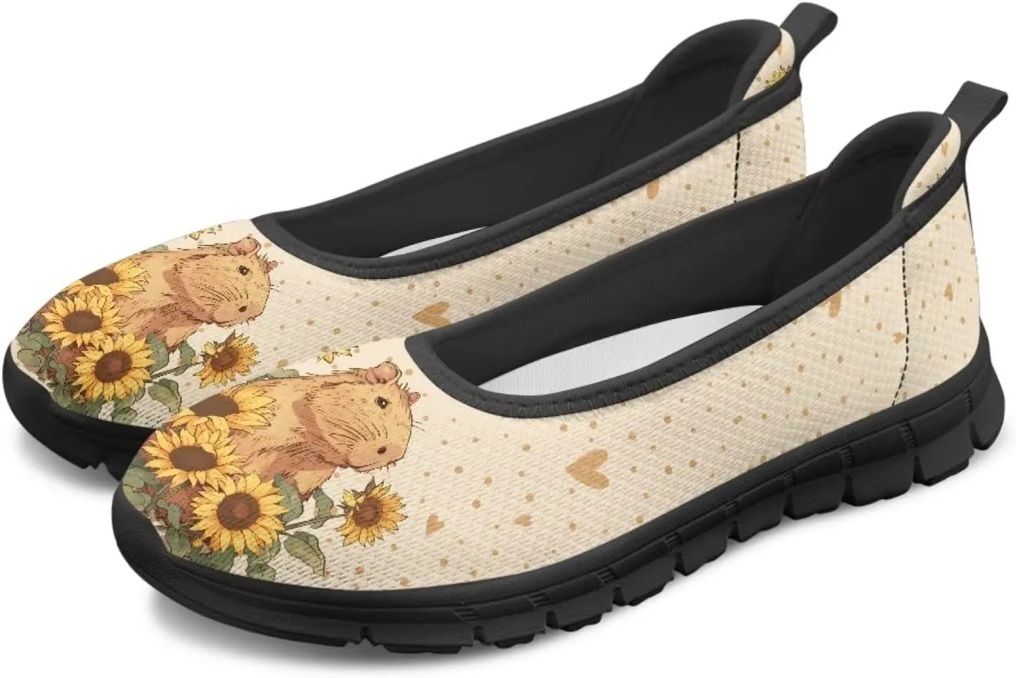 Adorable Animals Print Womens Ballet Flats Dress Shoes Slip On Round Toe Mesh Casual Sneakers Fit Comfort Lightweight Platform Loafers Daily Wear
