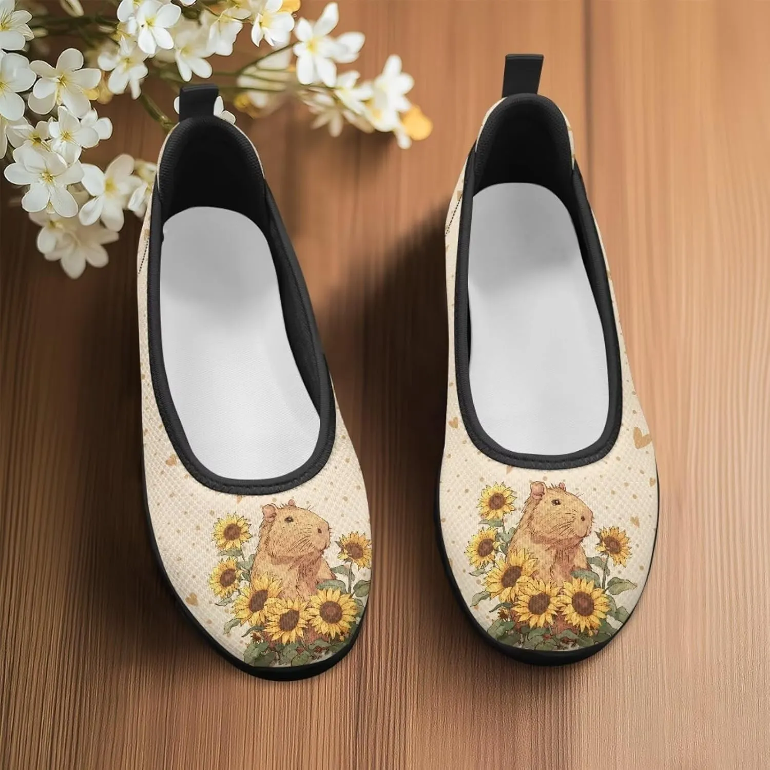 Adorable Animals Print Womens Ballet Flats Dress Shoes Slip On Round Toe Mesh Casual Sneakers Fit Comfort Lightweight Platform Loafers Daily Wear