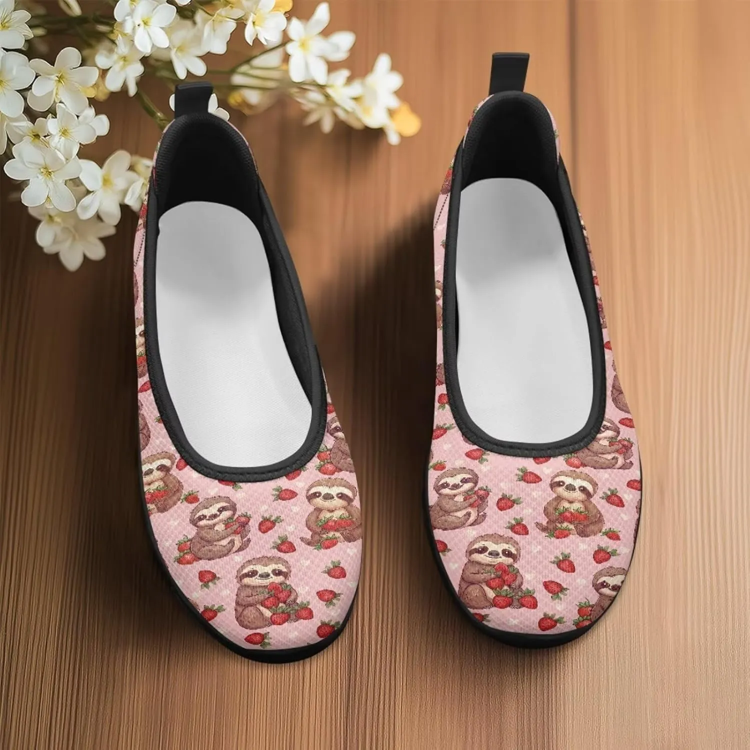Adorable Animals Print Womens Ballet Flats Dress Shoes Slip On Round Toe Mesh Casual Sneakers Fit Comfort Lightweight Platform Loafers Daily Wear