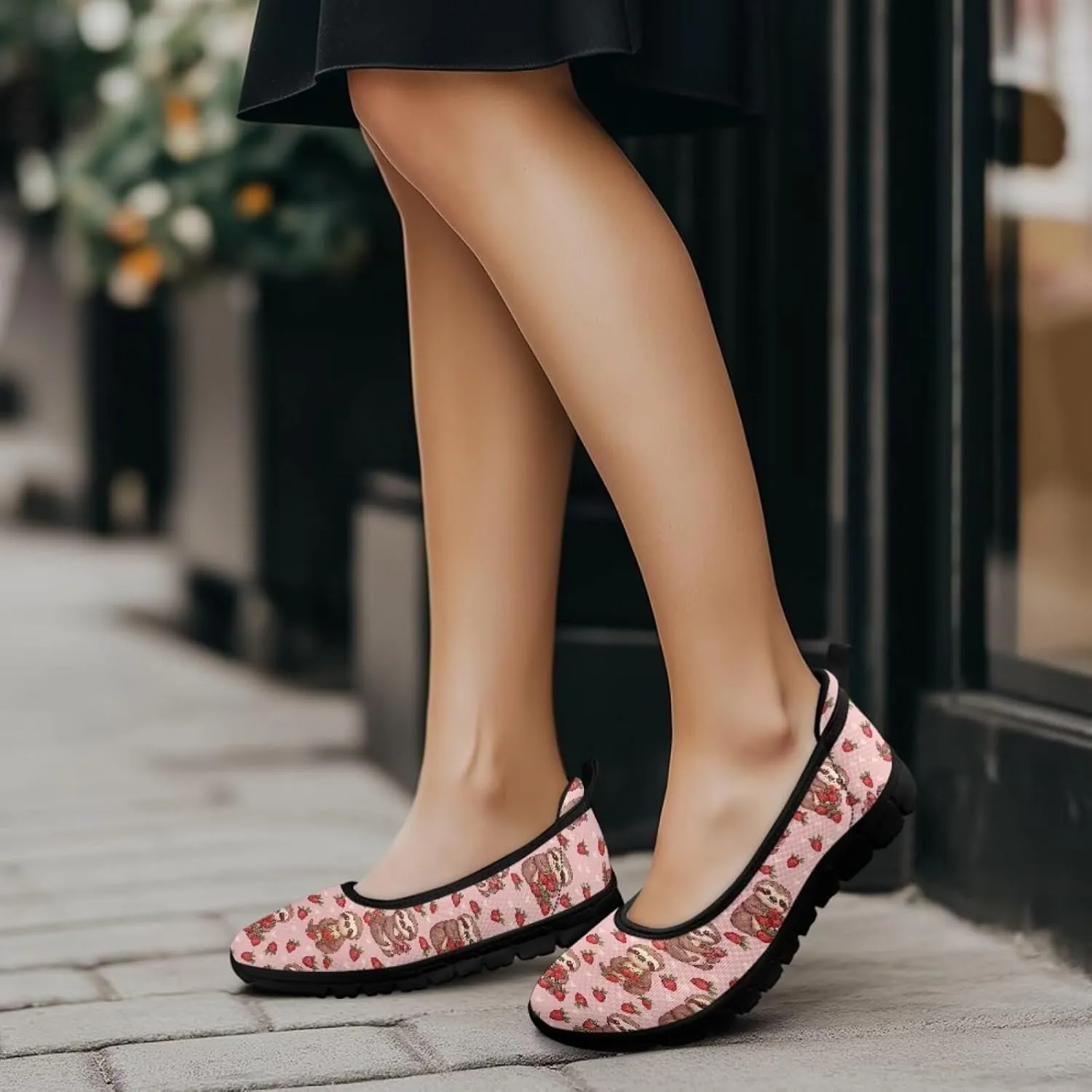 Adorable Animals Print Womens Ballet Flats Dress Shoes Slip On Round Toe Mesh Casual Sneakers Fit Comfort Lightweight Platform Loafers Daily Wear