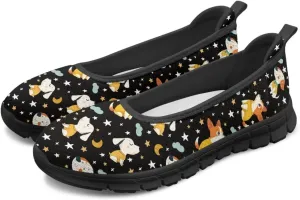 Adorable Animals Print Womens Ballet Flats Dress Shoes Slip On Round Toe Mesh Casual Sneakers Fit Comfort Lightweight Platform Loafers Daily Wear