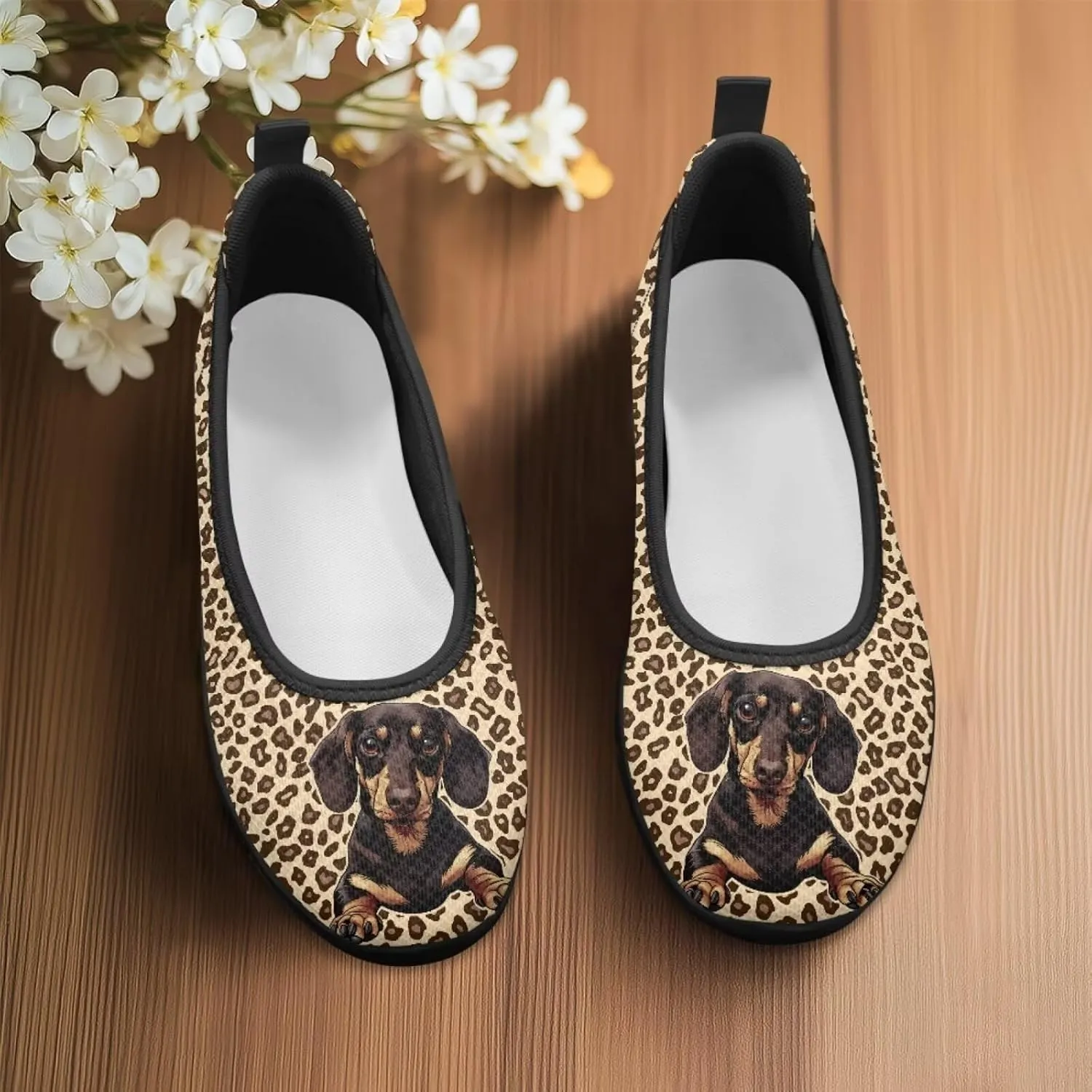 Adorable Animals Print Womens Ballet Flats Dress Shoes Slip On Round Toe Mesh Casual Sneakers Fit Comfort Lightweight Platform Loafers Daily Wear