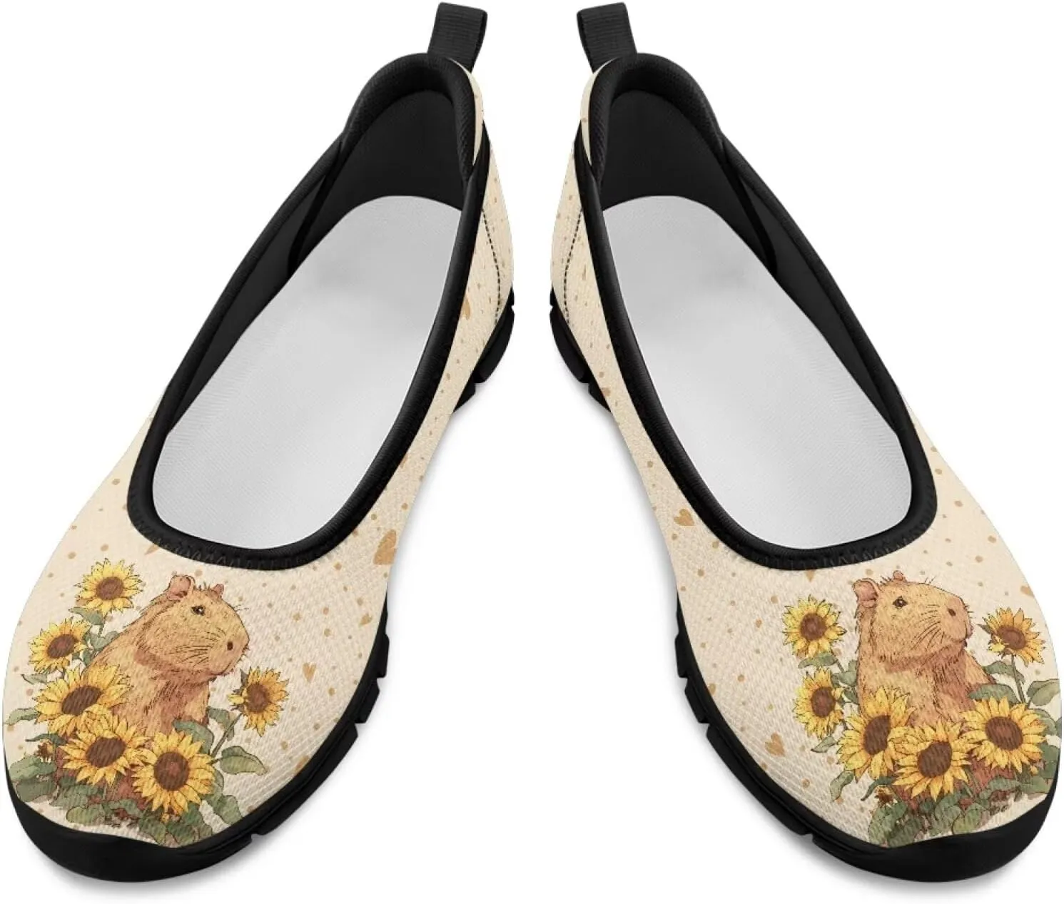 Adorable Animals Print Womens Ballet Flats Dress Shoes Slip On Round Toe Mesh Casual Sneakers Fit Comfort Lightweight Platform Loafers Daily Wear