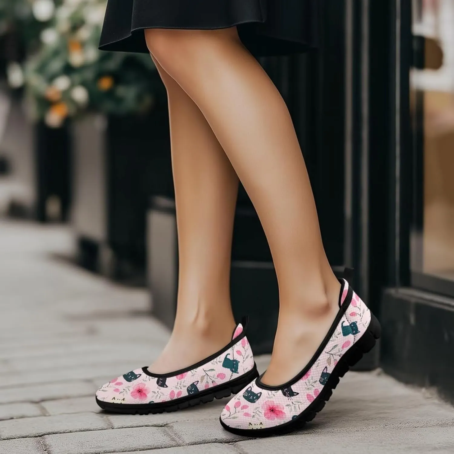 Adorable Animals Print Womens Ballet Flats Dress Shoes Slip On Round Toe Mesh Casual Sneakers Fit Comfort Lightweight Platform Loafers Daily Wear