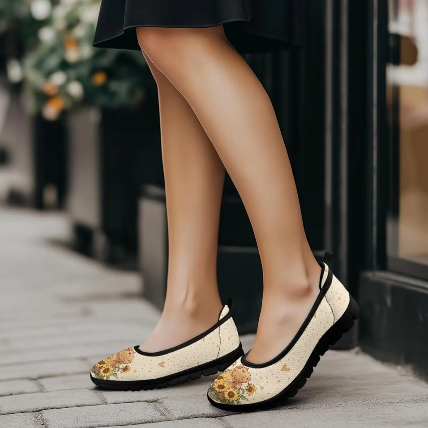 Adorable Animals Print Womens Ballet Flats Dress Shoes Slip On Round Toe Mesh Casual Sneakers Fit Comfort Lightweight Platform Loafers Daily Wear