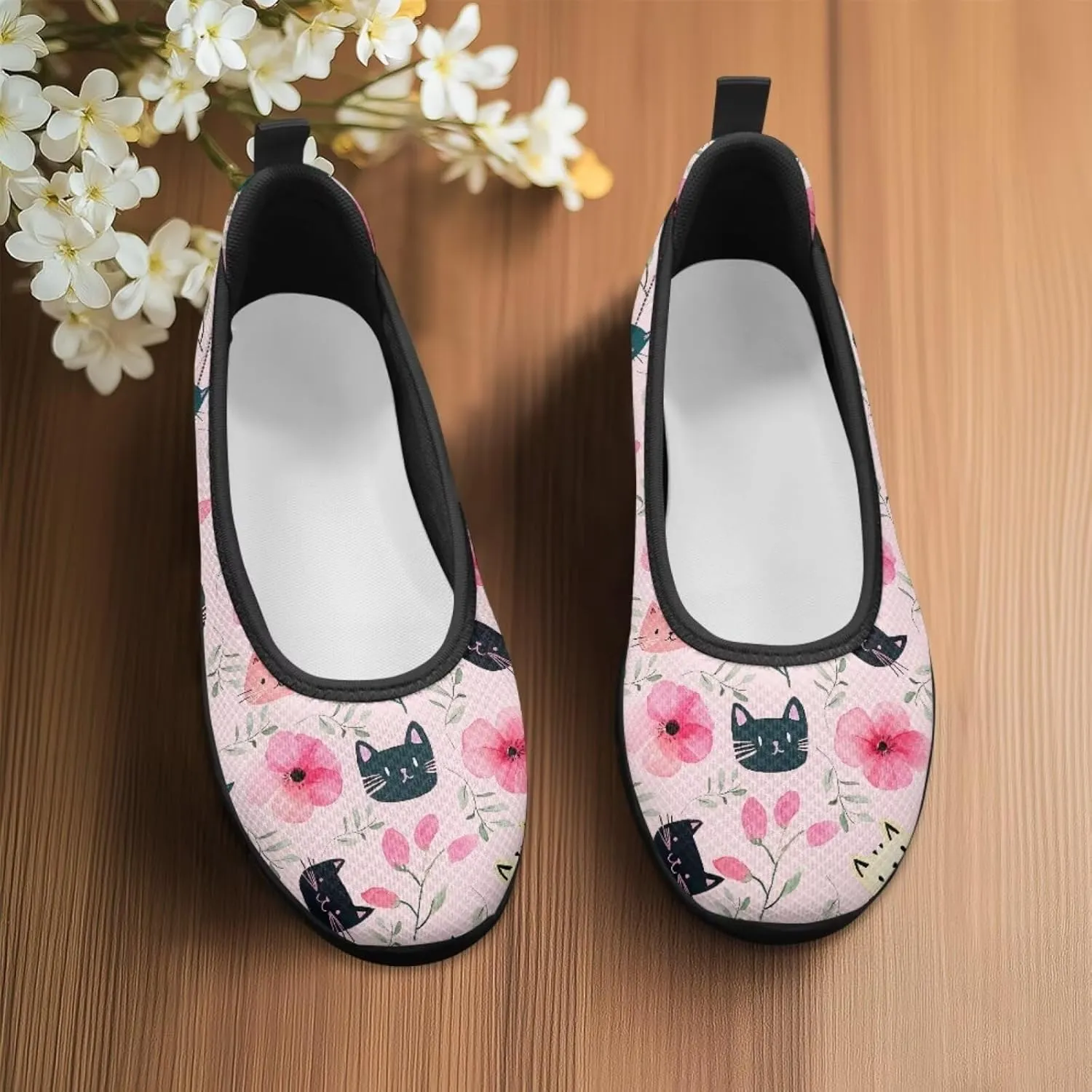 Adorable Animals Print Womens Ballet Flats Dress Shoes Slip On Round Toe Mesh Casual Sneakers Fit Comfort Lightweight Platform Loafers Daily Wear