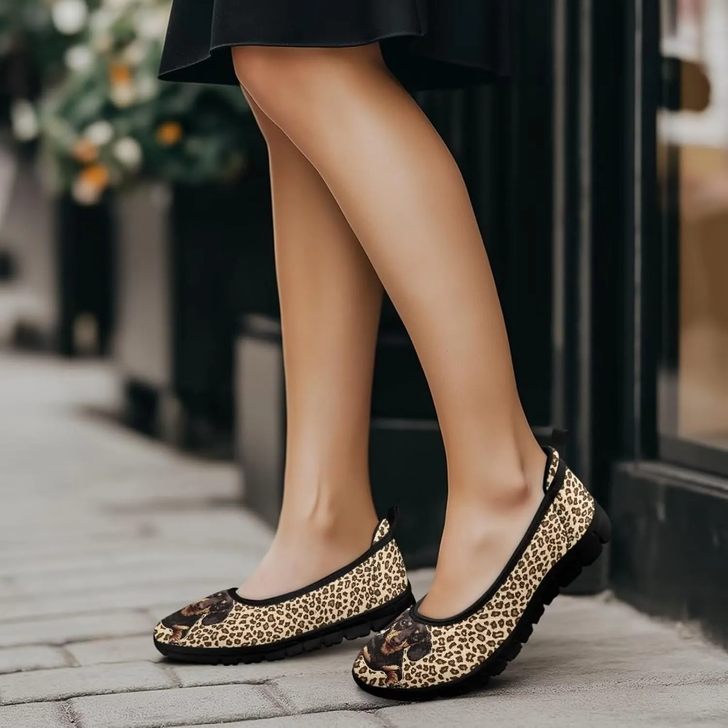 Adorable Animals Print Womens Ballet Flats Dress Shoes Slip On Round Toe Mesh Casual Sneakers Fit Comfort Lightweight Platform Loafers Daily Wear