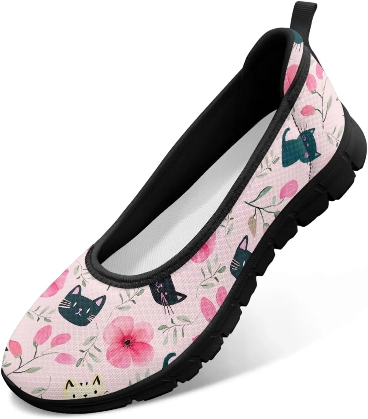Adorable Animals Print Womens Ballet Flats Dress Shoes Slip On Round Toe Mesh Casual Sneakers Fit Comfort Lightweight Platform Loafers Daily Wear