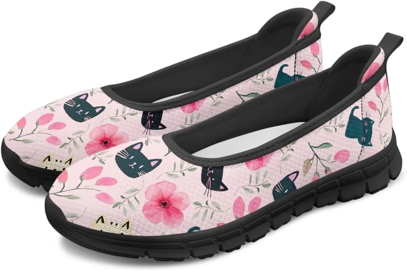 Adorable Animals Print Womens Ballet Flats Dress Shoes Slip On Round Toe Mesh Casual Sneakers Fit Comfort Lightweight Platform Loafers Daily Wear