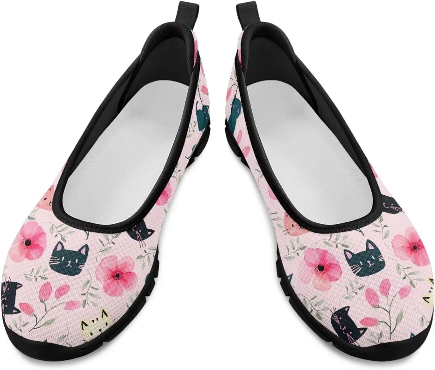 Adorable Animals Print Womens Ballet Flats Dress Shoes Slip On Round Toe Mesh Casual Sneakers Fit Comfort Lightweight Platform Loafers Daily Wear