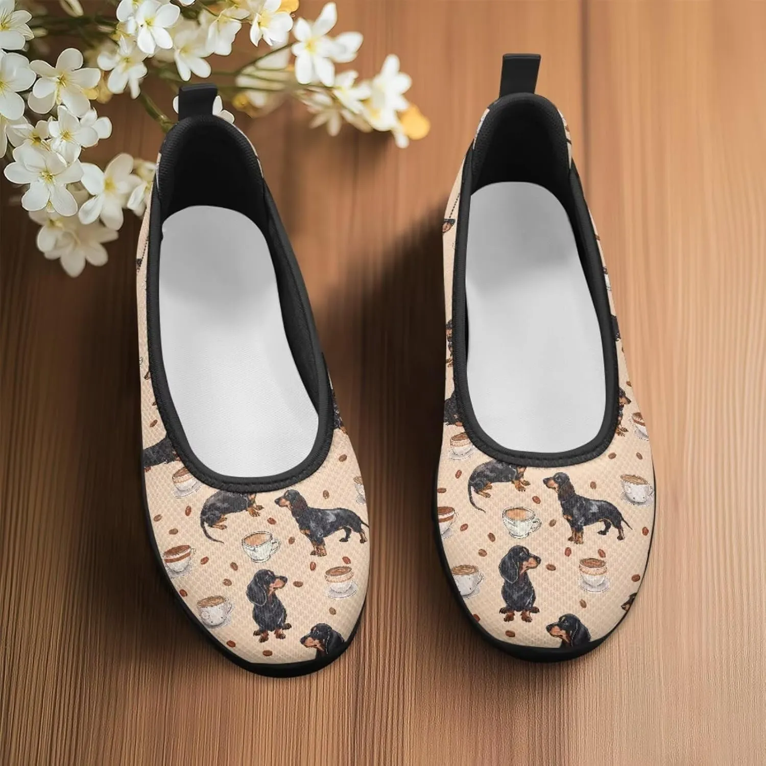 Adorable Animals Print Womens Ballet Flats Dress Shoes Slip On Round Toe Mesh Casual Sneakers Fit Comfort Lightweight Platform Loafers Daily Wear