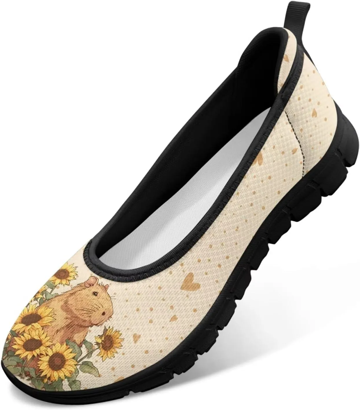 Adorable Animals Print Womens Ballet Flats Dress Shoes Slip On Round Toe Mesh Casual Sneakers Fit Comfort Lightweight Platform Loafers Daily Wear