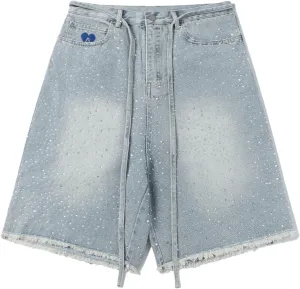 Aelfric Eden Rhinestone Denim Shorts Womens Jeans Pants Y2K Loose Fit Unisex Oversized Jorts Casual Streetwear Jeans Shorts