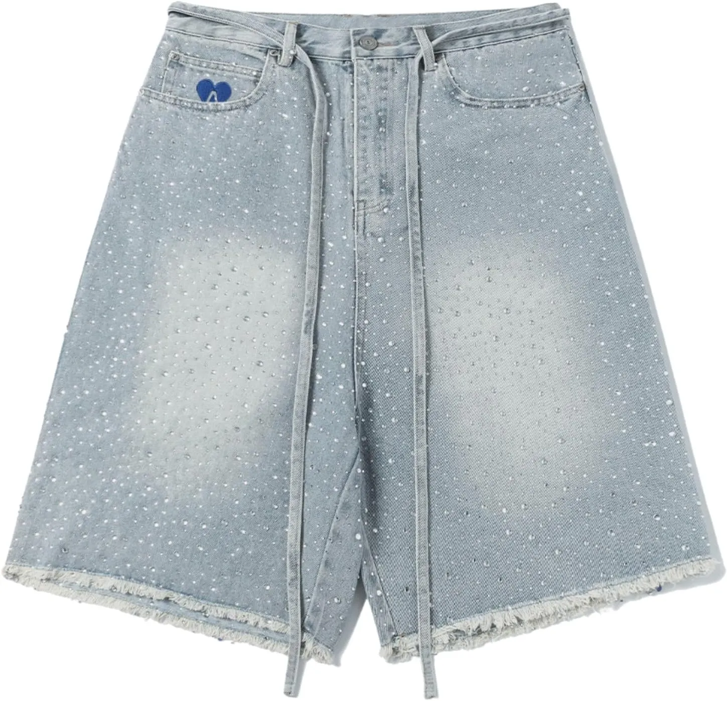 Aelfric Eden Rhinestone Denim Shorts Womens Jeans Pants Y2K Loose Fit Unisex Oversized Jorts Casual Streetwear Jeans Shorts