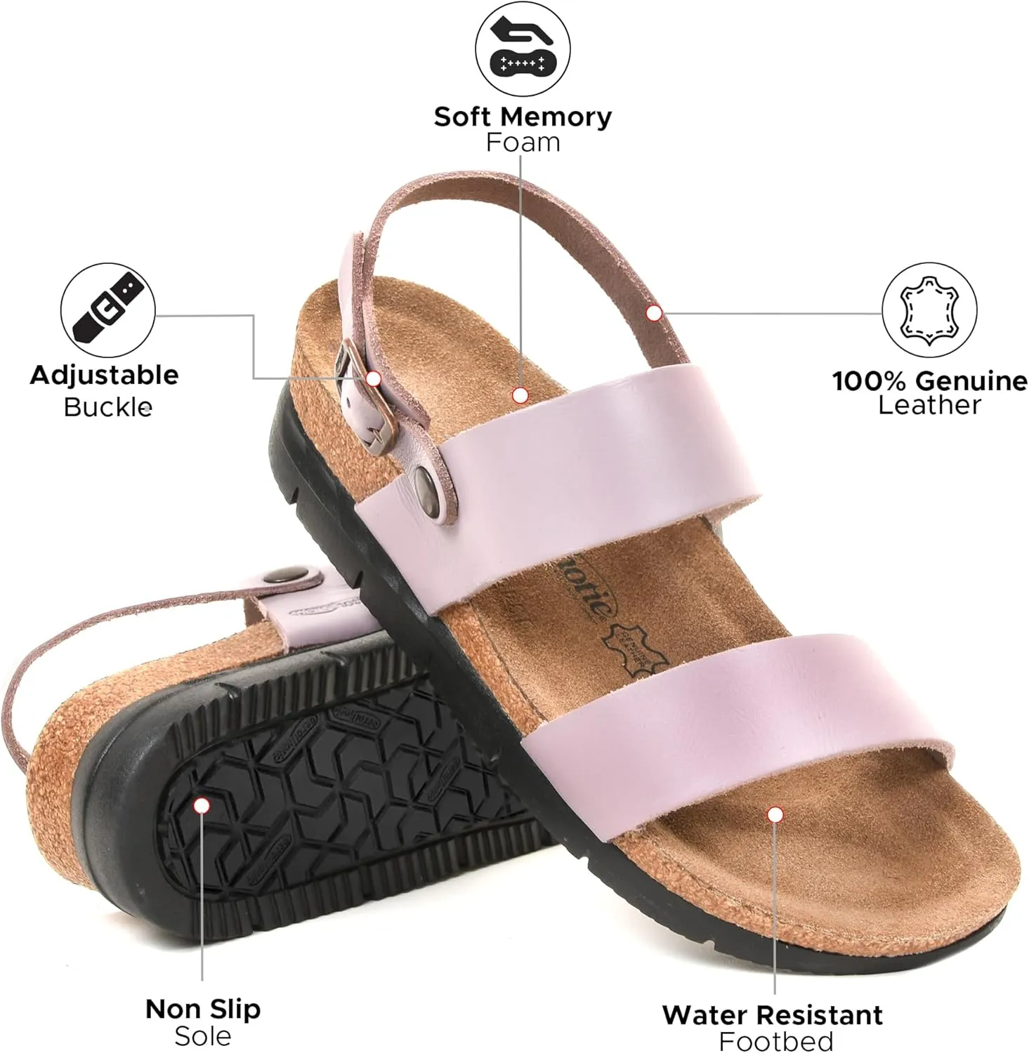 AEROTHOTIC Casual Comfy Leather Platform Sandals with Arch Support Non-Slip Cute Double Strappy Open Toe Wedge Sandals for Women Great for Travel and Daily Use
