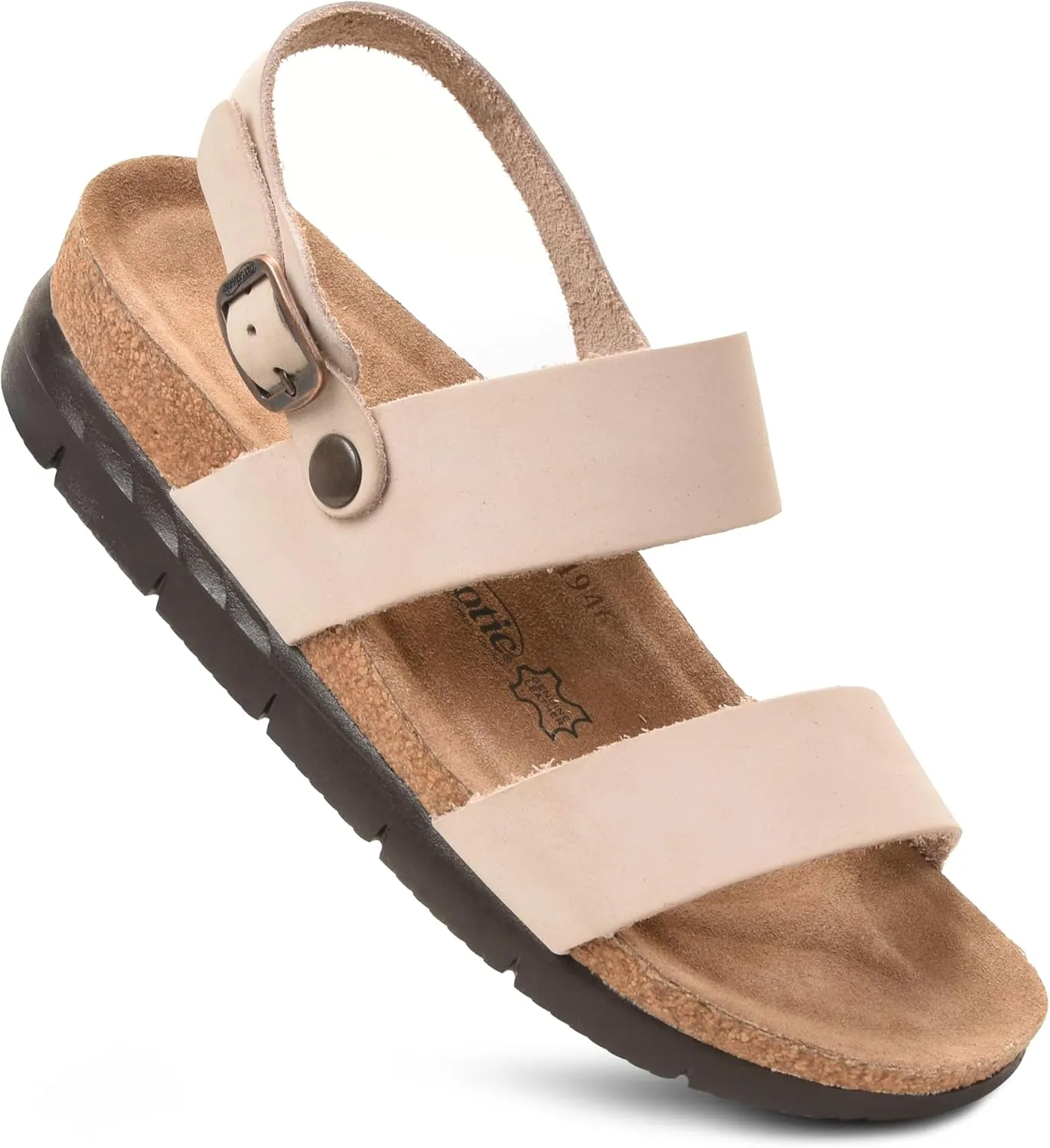 AEROTHOTIC Casual Comfy Leather Platform Sandals with Arch Support Non-Slip Cute Double Strappy Open Toe Wedge Sandals for Women Great for Travel and Daily Use