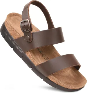 AEROTHOTIC Casual Comfy Leather Platform Sandals with Arch Support Non-Slip Cute Double Strappy Open Toe Wedge Sandals for Women Great for Travel and Daily Use