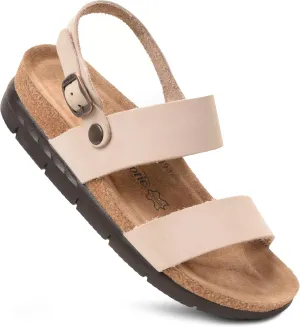 AEROTHOTIC Casual Comfy Leather Platform Sandals with Arch Support Non-Slip Cute Double Strappy Open Toe Wedge Sandals for Women Great for Travel and Daily Use
