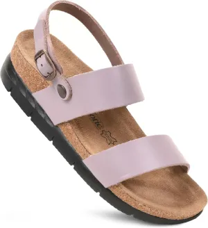 AEROTHOTIC Casual Comfy Leather Platform Sandals with Arch Support Non-Slip Cute Double Strappy Open Toe Wedge Sandals for Women Great for Travel and Daily Use