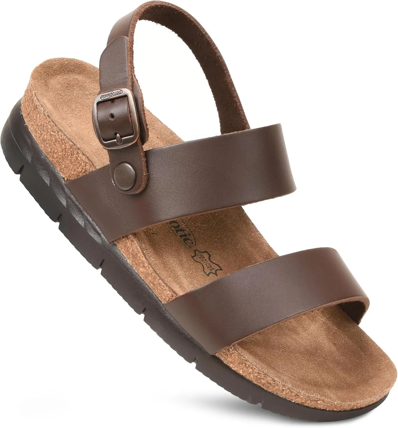 AEROTHOTIC Casual Comfy Leather Platform Sandals with Arch Support Non-Slip Cute Double Strappy Open Toe Wedge Sandals for Women Great for Travel and Daily Use