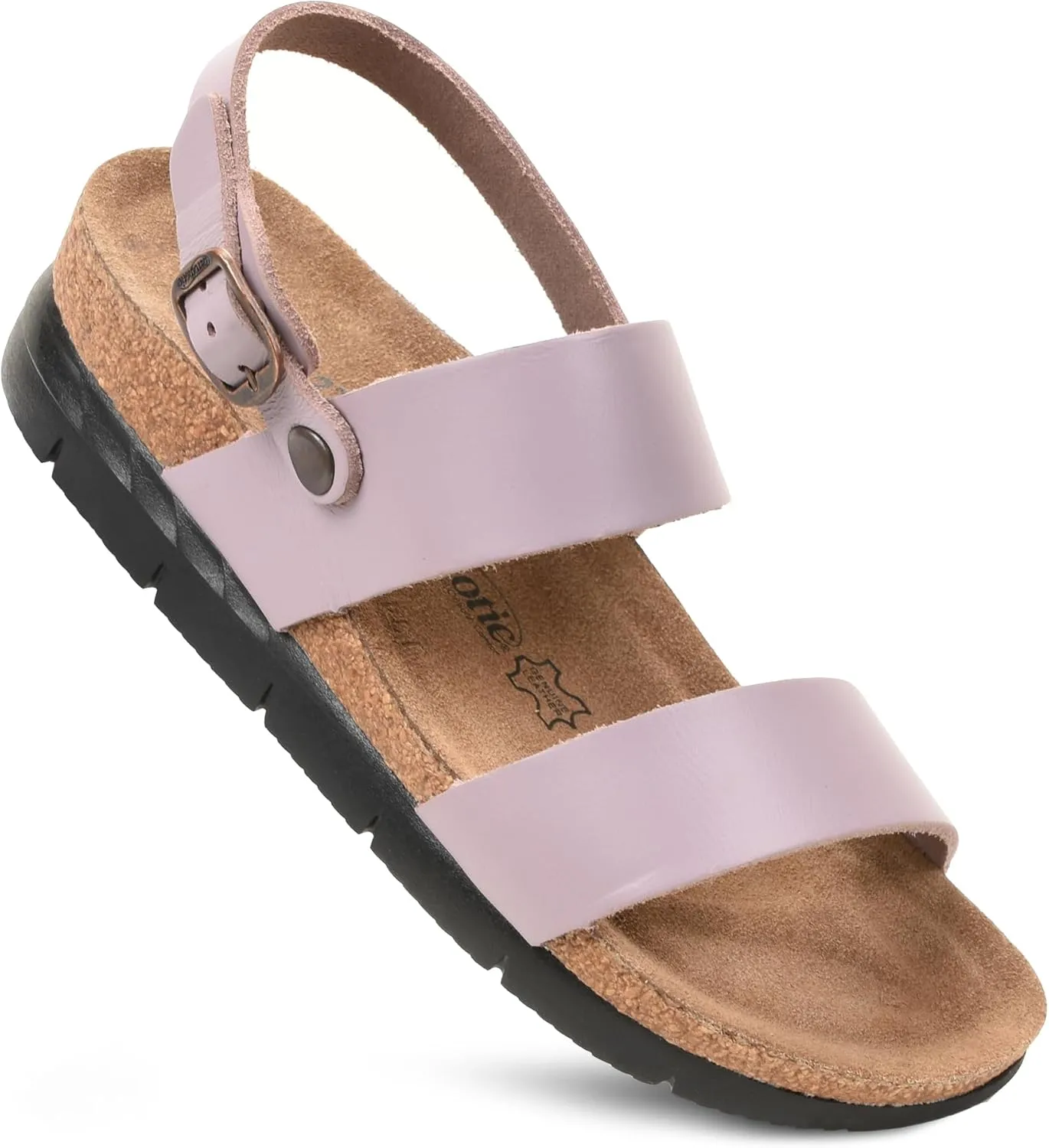 AEROTHOTIC Casual Comfy Leather Platform Sandals with Arch Support Non-Slip Cute Double Strappy Open Toe Wedge Sandals for Women Great for Travel and Daily Use