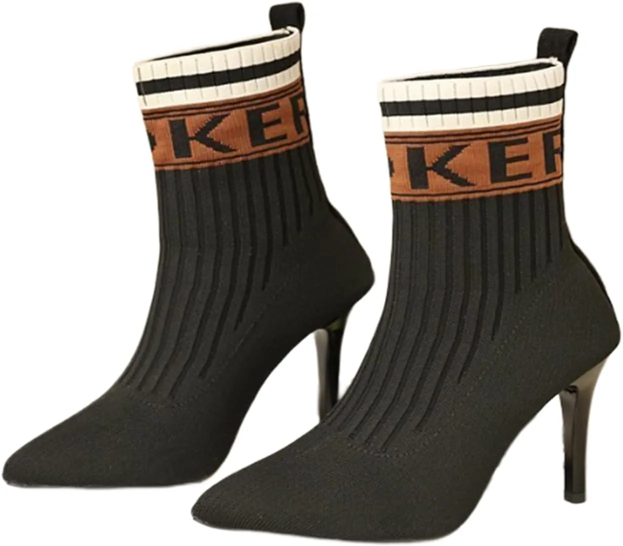 Aflngle Women's Fashion Ankle Boots Sexy Pointed Toe Stiletto High Heels Boots Elastic Knitted Fabric Short Long Sock Heels Comfy Mid Calf Booties