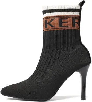 Aflngle Women's Fashion Ankle Boots Sexy Pointed Toe Stiletto High Heels Boots Elastic Knitted Fabric Short Long Sock Heels Comfy Mid Calf Booties