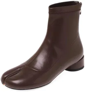 Agodor Women Split Toe Tabi Shoes Chunky Block High Heels Mid Calf Boots Vintage Fashion Shoes