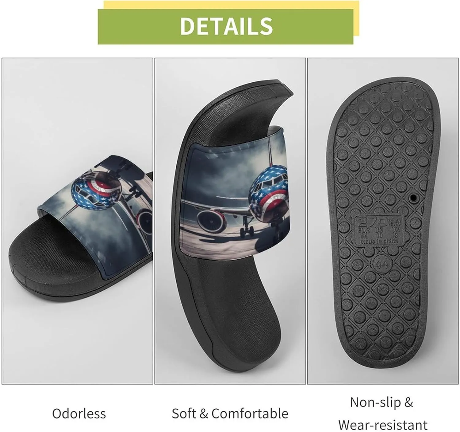 Aircraft Jets Home Slipper PVC Open Toe Shower Shoes Non-Slip Bathroom Sandals Pool Sandals for Men Women