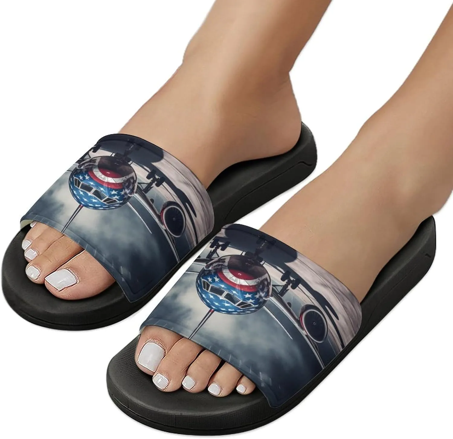 Aircraft Jets Home Slipper PVC Open Toe Shower Shoes Non-Slip Bathroom Sandals Pool Sandals for Men Women