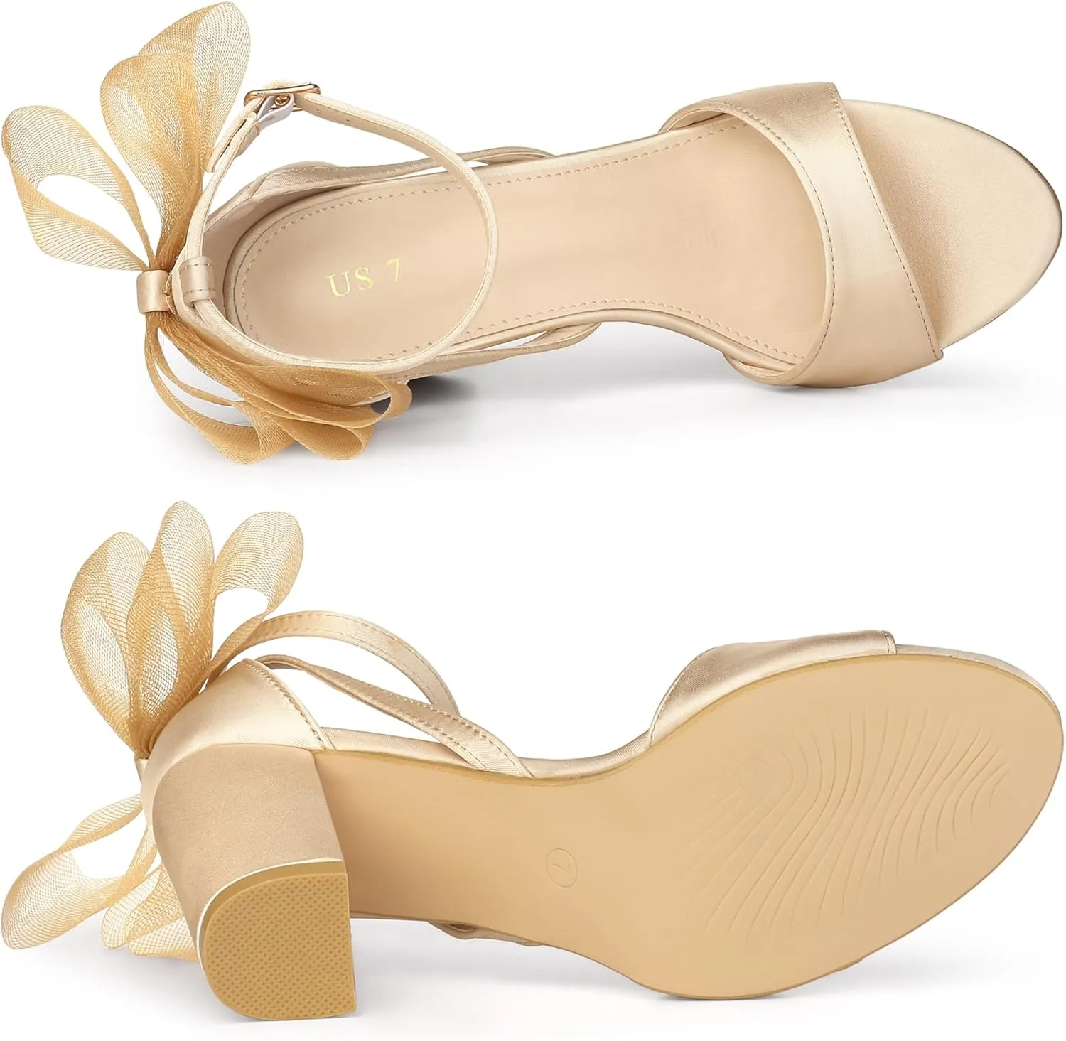 Allegra K Women's Bow Shoes Open Toe Chunky Heel Sandals