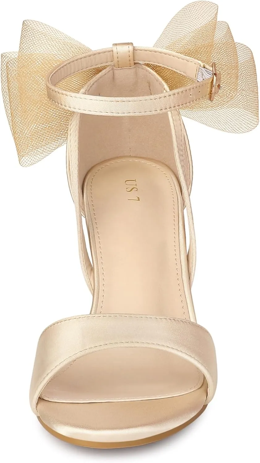 Allegra K Women's Bow Shoes Open Toe Chunky Heel Sandals